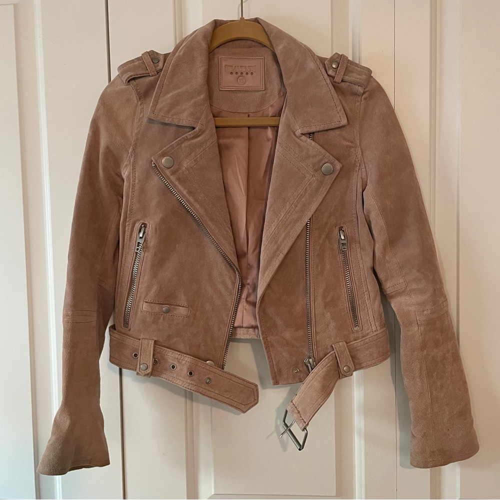 Blank NYC Suede Moto Jacket, Dusty Blush, Size XS